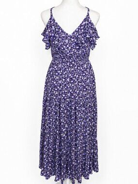 Francesca's Purple Floral Cottagecore Midi Dress‎ M Ruffle Tiered Sundress Boho